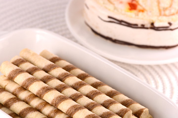 sweet cake on white plate