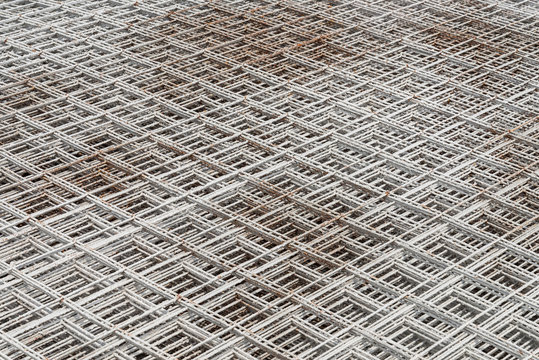 Stacked rebar grids at the construction site