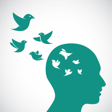 Human head and birds were flying
