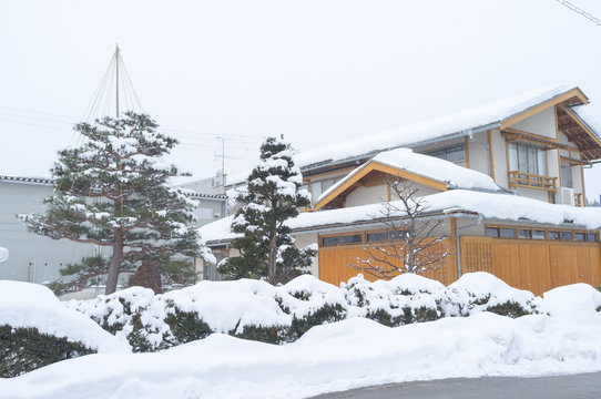 Snowy view, Takayama, Japan in winter season.