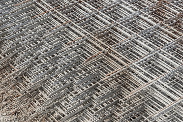 Stacked rebar grids at the construction site