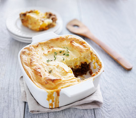 cottage pie with piece missing