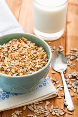 Oatmeal porridge and glass of milk