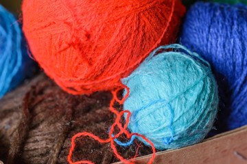 Detail of colorful balls of wool