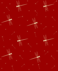 Seamless white abstract dragonfly on a red