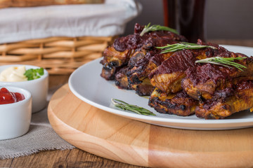 Grilled pork ribs in barbecue sauce