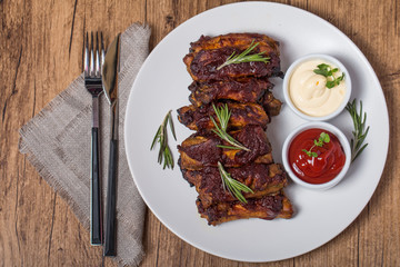 Grilled pork ribs in barbecue sauce
