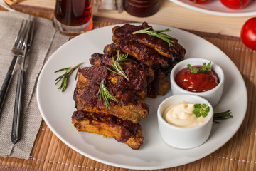 Grilled pork ribs in barbecue sauce