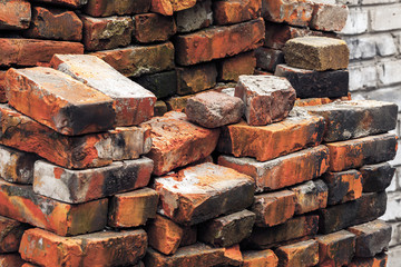 Old Cracked Red Bricks Pile Stacks