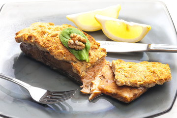 marinated salmon with walnut eschar