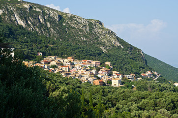 Fototapeta na wymiar Typical little village in the mountains - Corfu, Greece