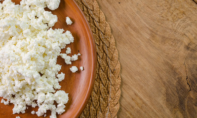 curds on the brown plate