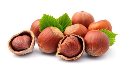 Filbert nuts with leaf