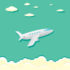 vector airplane icon. cartoon plane in blue sky