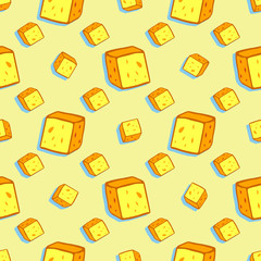 Food seamless pattern with many slices cheese. Vector food illustration