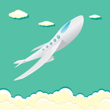vector airplane icon. cartoon plane in blue sky