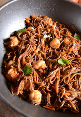 Japan saba noodles with chicken and vegetables