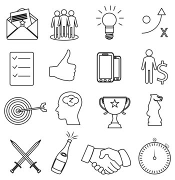 business strategy line icons set