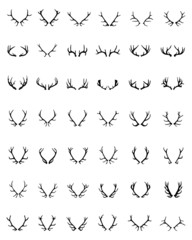 Black silhouettes of different deer horns, vector