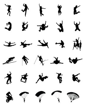 Silhouettes of people wich jumping and flying, vector