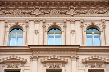 Naklejka premium Facade detail of historic house on Havlickova Street in Prague.