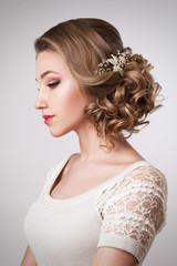 Beautiful bride with fashion wedding hairstyle and accessories