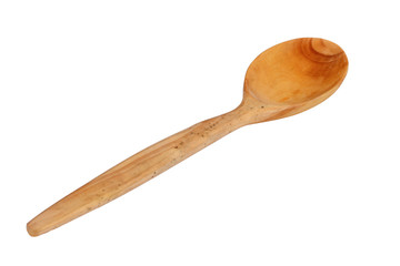 The wood spoon on the white background for healthy