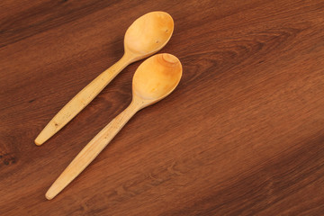 The wood spoon on the wood for healthy