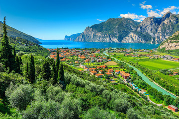 Beautiful sunny day on Lake Garda,Torbole.Italy,Europe - obrazy, fototapety, plakaty