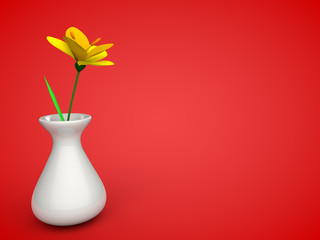 Flower in a vase in red room
