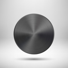 Black Abstract Circle Button with Metal Texture