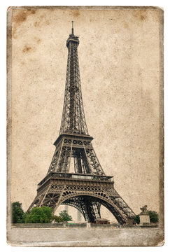 Vintage style postcard concept with Eiffel Tower Paris