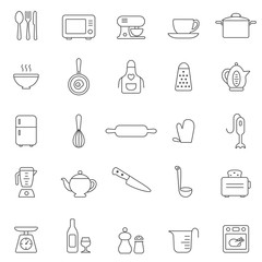 Kitchen and Utensil line icon set. Vector