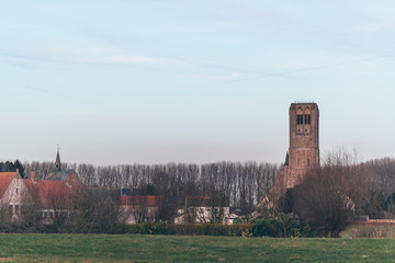 Panorama of a rural village and its church