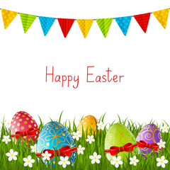 Easter eggs on green grass