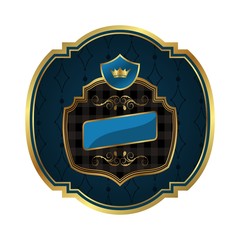 Obraz premium golden frame label with crown isolated