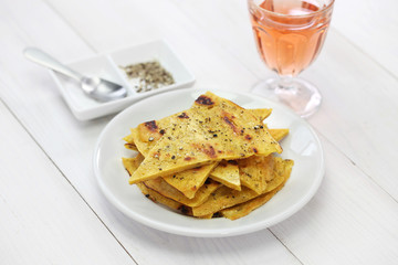 socca, farinata, chickpea pancake with rose wine