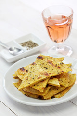 socca, farinata, chickpea pancake with rose wine