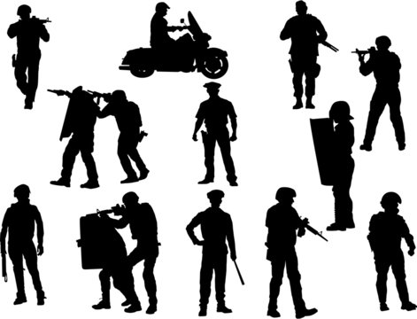 The set 0f 12 vector policeman silhouette