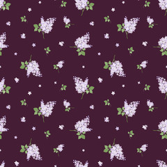Seamless pattern with lilac flowers. Vector illustration.