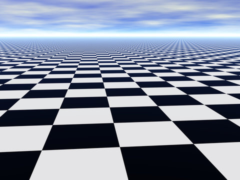 Abstract Infinite Chess Floor And Cloudy Sky