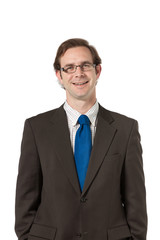 Portrait of a businessman on white background. Frontal view