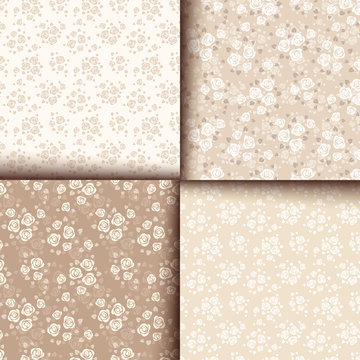 Set of four seamless patterns with roses. Vector eps-10.