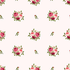 Seamless pattern with red and pink roses. Vector illustration.