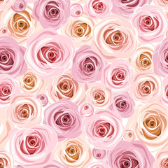 Seamless pattern with pink roses. Vector illustration.