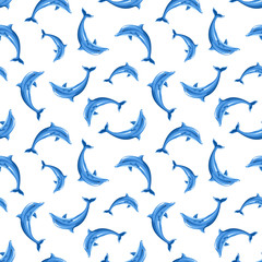 Obraz premium Seamless pattern with dolphins. Vector illustration.