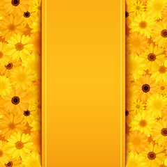 Invitation card with yellow and orange gerbera flowers. 