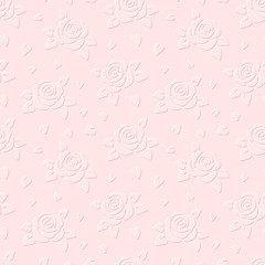Pink seamless pattern with flowers and leaves. Vector.