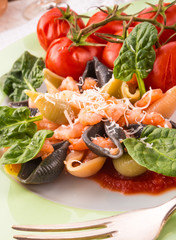 Conchiglie with North Sea shrimps and spinach