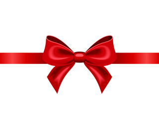 Red ribbon with bow. Vector illustration.
